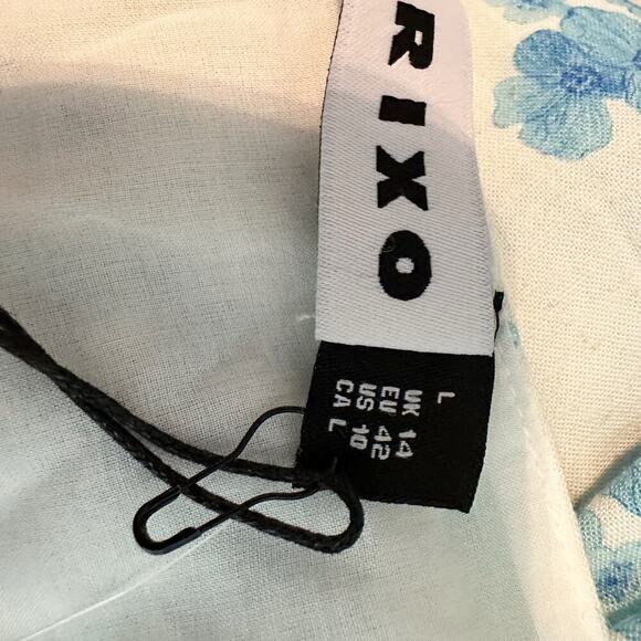 Rixo Cecile Blue Victoria Floral Midi Sun Dress Size US 10 Large Linen Blend - Picture 10 of 13